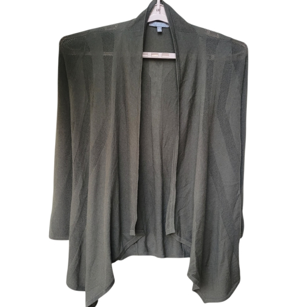 Neiman Marcus 100% Cashmere Open Front Lightweight Cardigan Sweater Green Size S